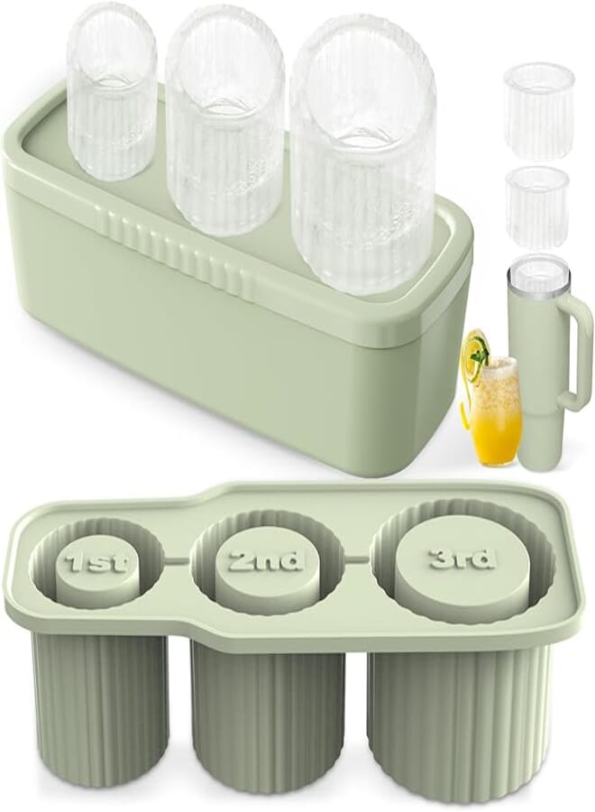 BIGTHREE Ice Cube Tray for Stanley Cup, Ice Mold Compatible with Stanley Cup, Silicone Ice Cube Tray With Lid for Stanley 20-40 Oz Accessories, Reusable Ice Maker Whiskey, Cocktails, Drinks