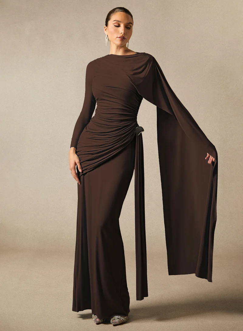 Elsie Long Sleeve Cape Detail Maxi Dress