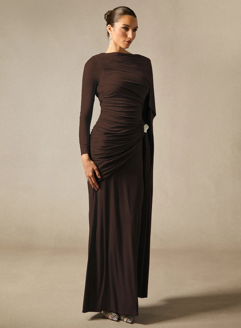 Sunfere Elsie Long Sleeve Cape Detail Maxi Dress