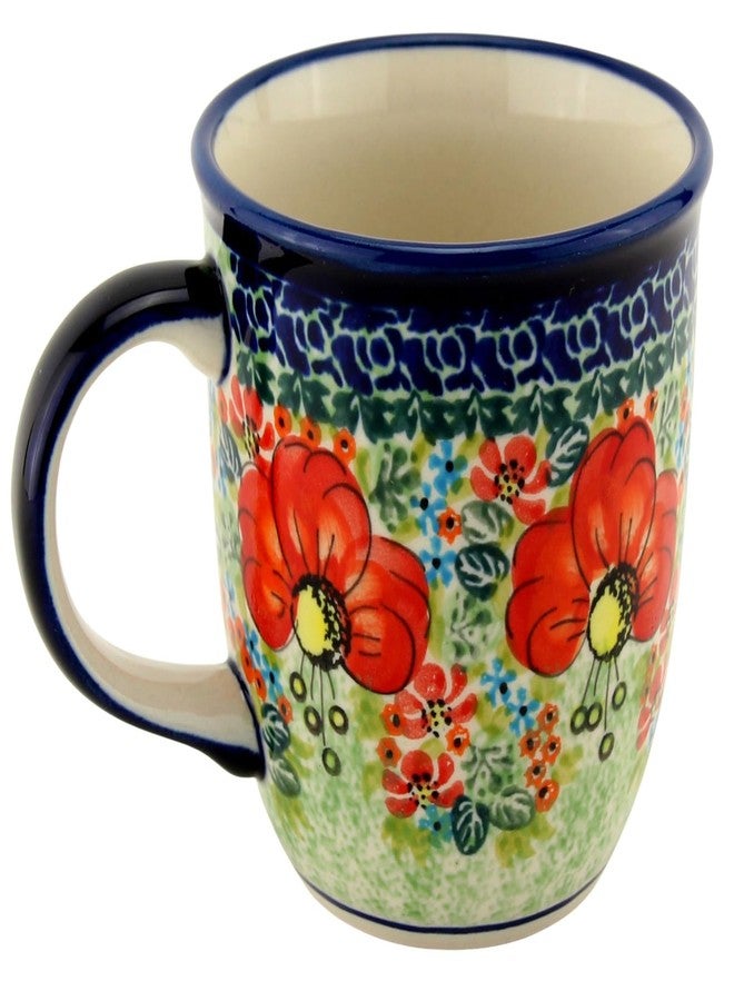 Polish Pottery Market كوب الفخار البولندي بسعة 12 أونصة بمقبض - الخزف الحجري البولندي Bolesławiec المصنوع يدويًا من Zakłady Ceramiczne - صنع في بولندا - تصميم Unikat - Image 1