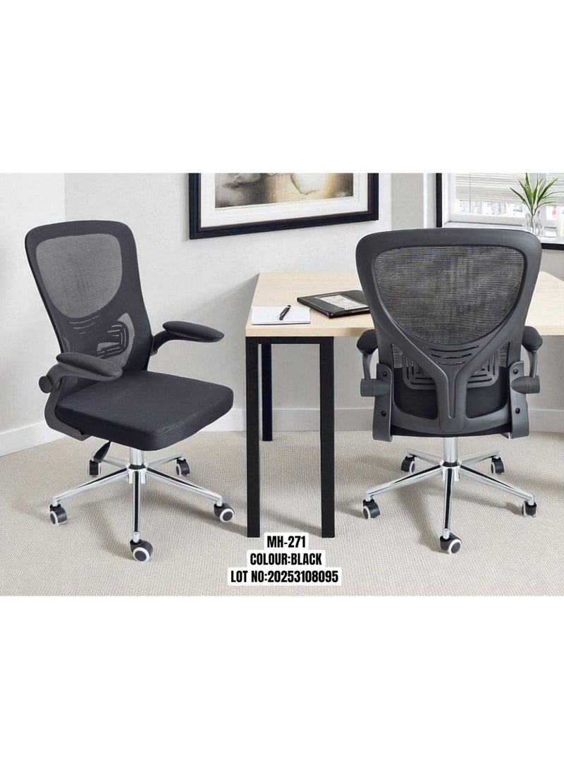مالتي هوم فيرنيتشر كرسي مكتب شبكي مريح مع مساند ذراع قابلة للتعديل ودعم أسفل الظهر - كرسي كمبيوتر تنفيذي دوار بعجلات MH-271 أسود - Image 2