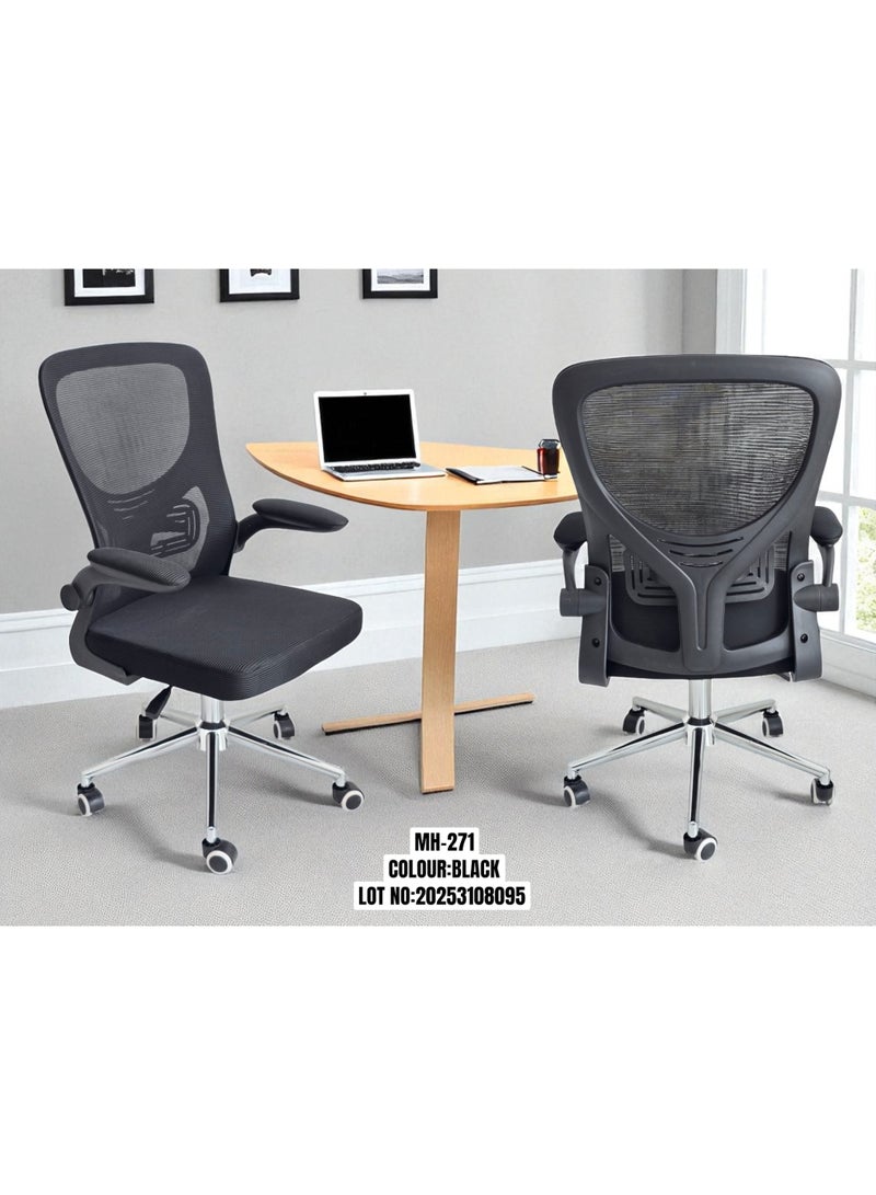 مالتي هوم فيرنيتشر كرسي مكتب شبكي مريح مع مساند ذراع قابلة للتعديل ودعم أسفل الظهر - كرسي كمبيوتر تنفيذي دوار بعجلات MH-271 أسود - Image 3