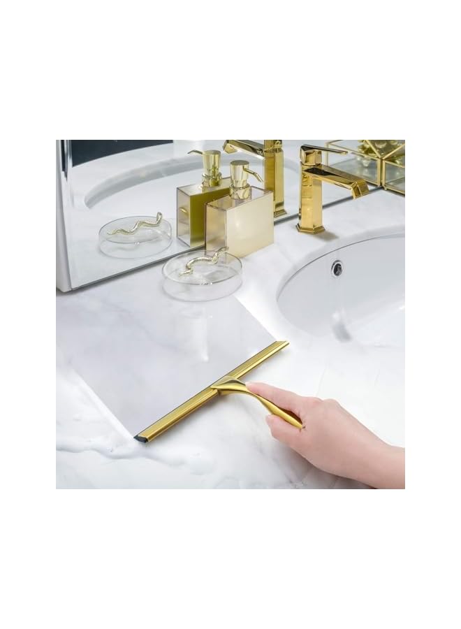 Green Tiger All-Purpose Stainless Steel Shower Squeegee for Shower Doors with Adhesive Hooks, Bathroom Cleaner Tool Household Window Mirror Squeegee for Home Cleaning, Glass Door, Tile Wall, Car, 25.5cm (Gold) - Image 3