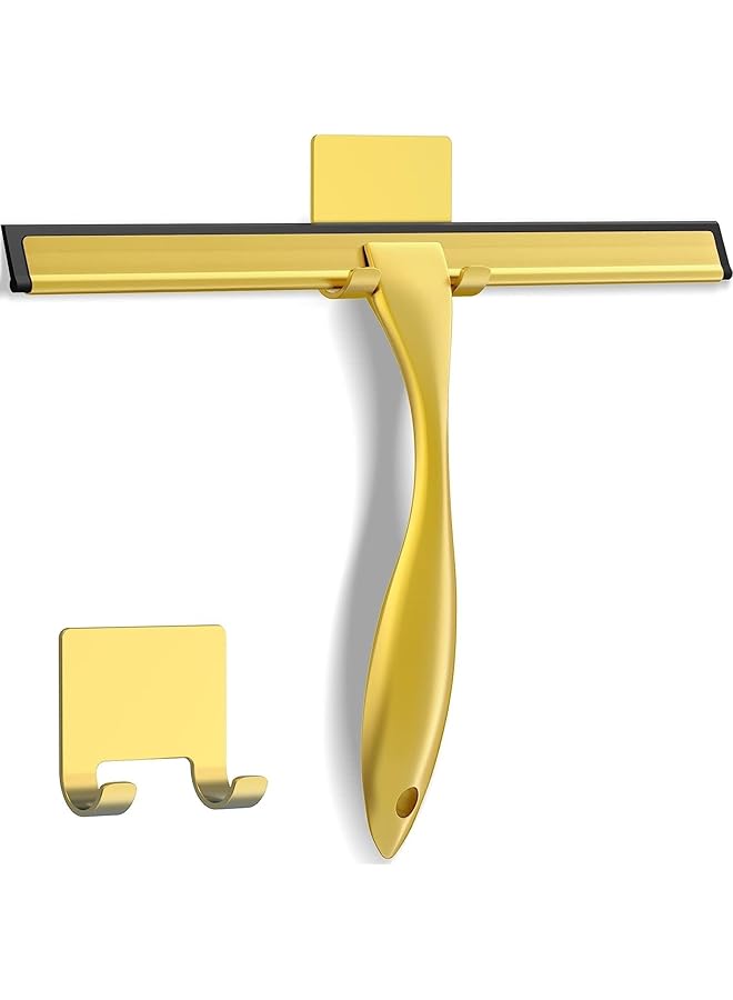 Green Tiger All-Purpose Stainless Steel Shower Squeegee for Shower Doors with Adhesive Hooks, Bathroom Cleaner Tool Household Window Mirror Squeegee for Home Cleaning, Glass Door, Tile Wall, Car, 25.5cm (Gold) - Image 1