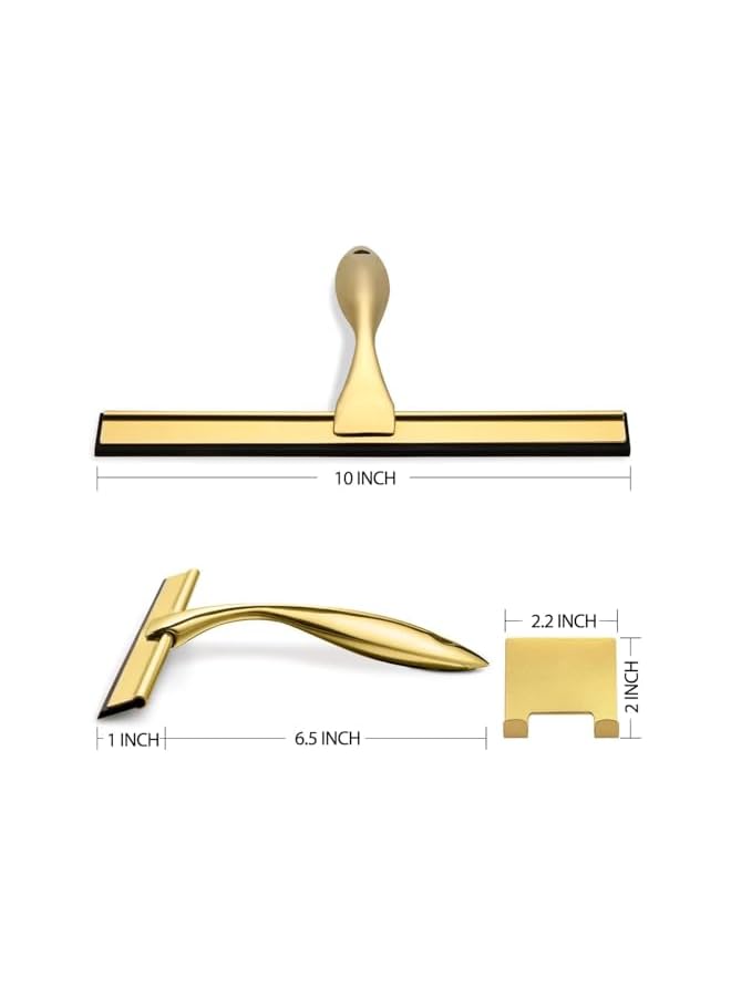 Green Tiger All-Purpose Stainless Steel Shower Squeegee for Shower Doors with Adhesive Hooks, Bathroom Cleaner Tool Household Window Mirror Squeegee for Home Cleaning, Glass Door, Tile Wall, Car, 25.5cm (Gold) - Image 5