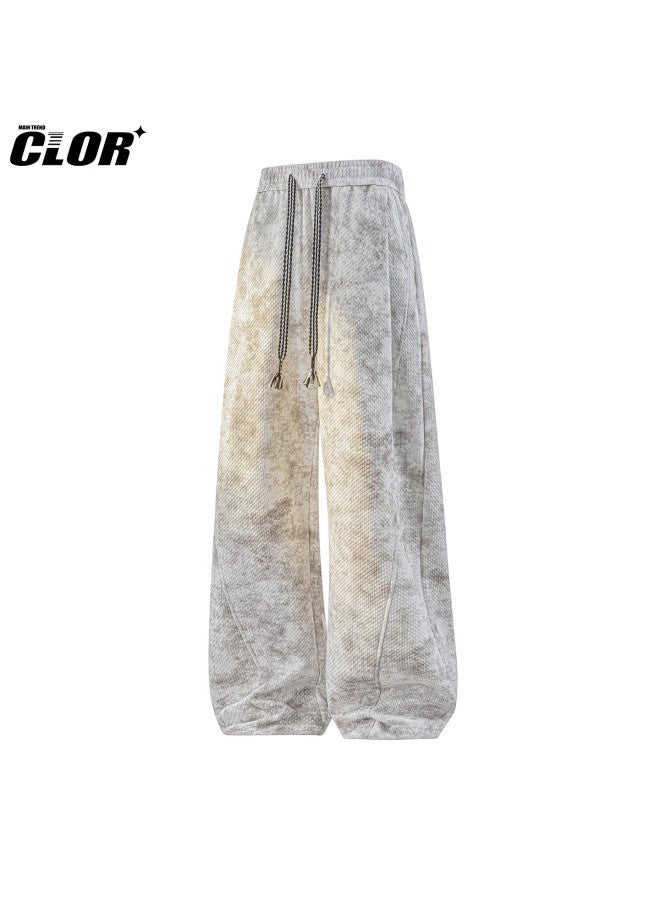 Clor Tie-dye Distressed Pants Autumn Winter Straight-leg Men's Loose Sports Wide-leg Casual Pants Cl95 Gray 2XL - Image 1