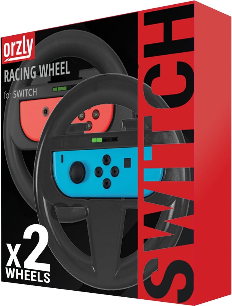 Orzly Steering Wheels for Nintendo Switch & OLED Console JoyCons, Racing Wheels for Mario Kart 8 Deluxe [Mariokart Switch Steering Wheel Joycon Controller Attachment Accessories]-Twin Pack [2X Black] - Image 2