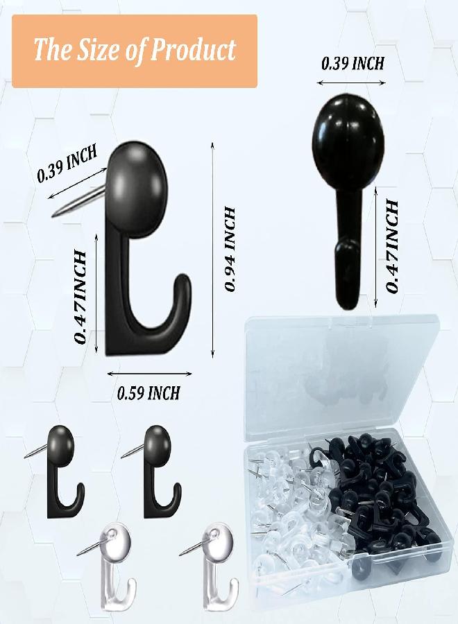 Hovesty 50 PCS Push Pin Hooks, Plastic Heads Cork Board Hooks Decorative Thumb Tacks Hook for Photo Wall, Bulletin Board, Home Wall, Home Office School Supplies (Black and Clear)  - Image 1