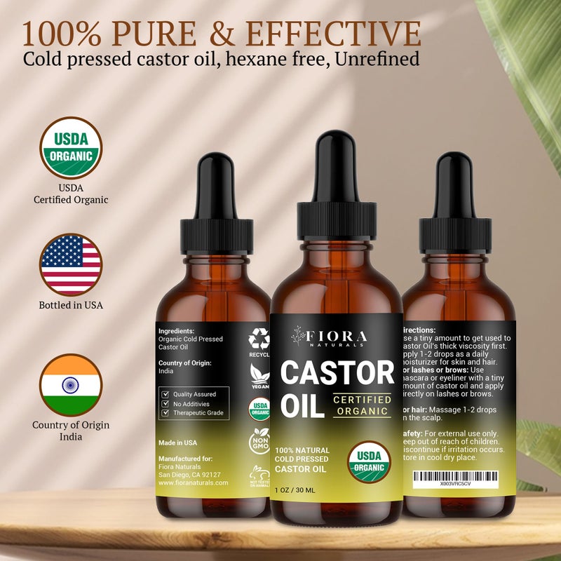 Fiora Naturals Organic Cold Pressed Castor Oil USDA Certified Eyelash and Hair Growth Serum, Hexane-Free, Conditions and Stimulates Growth for Lashes, Brows and Hair - Image 4