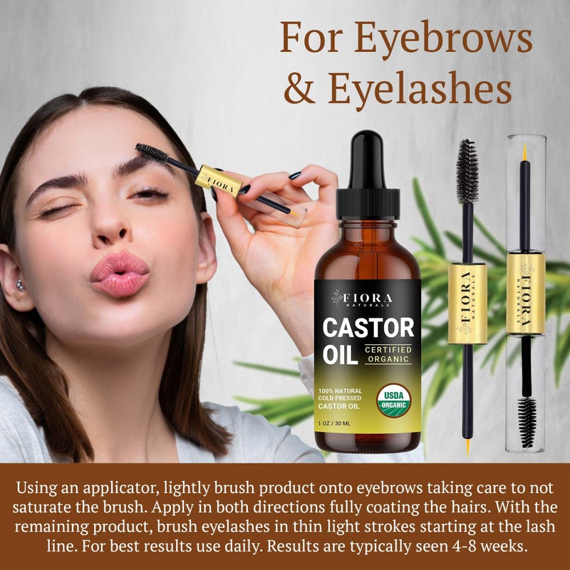 Fiora Naturals Organic Cold Pressed Castor Oil USDA Certified Eyelash and Hair Growth Serum, Hexane-Free, Conditions and Stimulates Growth for Lashes, Brows and Hair - Image 3