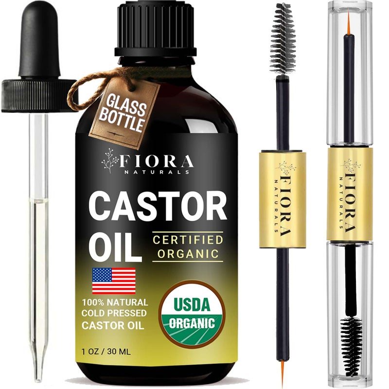 Fiora Naturals Organic Cold Pressed Castor Oil USDA Certified Eyelash and Hair Growth Serum, Hexane-Free, Conditions and Stimulates Growth for Lashes, Brows and Hair - Image 1