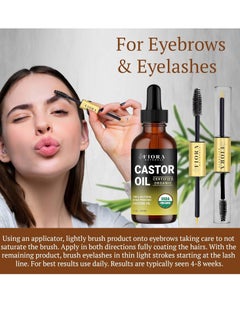 Fiora Naturals Organic Cold Pressed Castor Oil USDA Certified Eyelash and Hair Growth Serum, Hexane-Free, Conditions and Stimulates Growth for Lashes, Brows and Hair  - Image 2