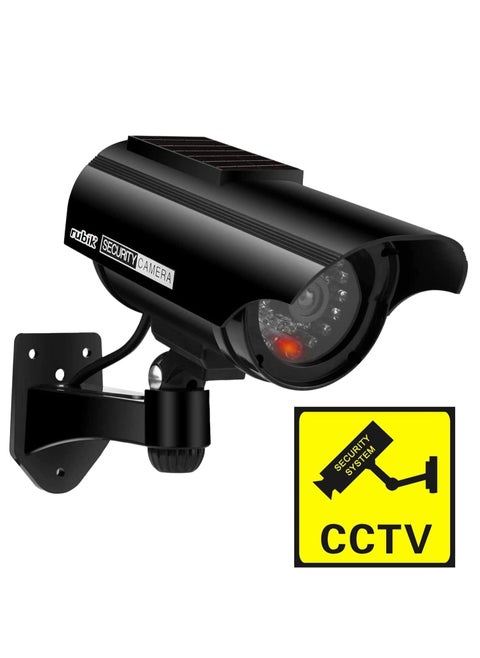 Dummy CCTV Security Camera Solar with Flashing LED Light, Adjustable Fake Surveillance Simulation Camera Security Indoor/Outdoor Bullet Camera with LED Light (Black)