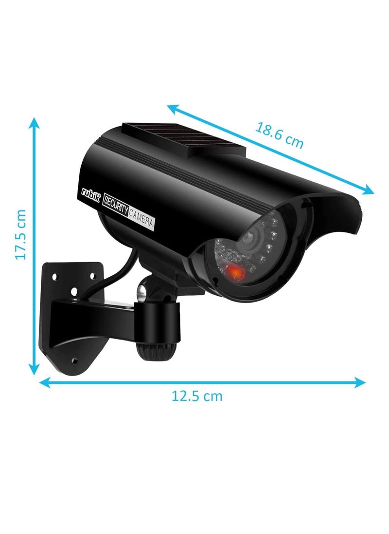 Rubik - Dummy CCTV Security Camera Solar with Flashing LED Light, Adjustable Fake Surveillance Simulation Camera Security Indoor/Outdoor Bullet Camera with LED Light (Black) - Image 1