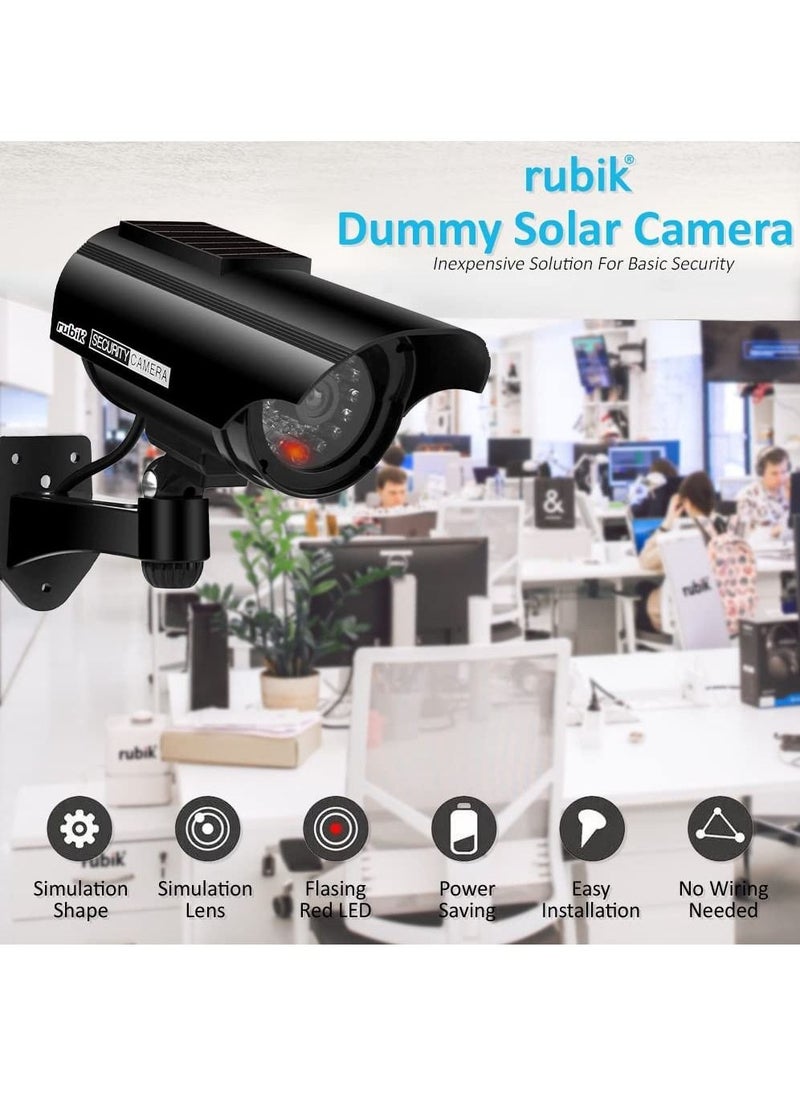 Rubik - Dummy CCTV Security Camera Solar with Flashing LED Light, Adjustable Fake Surveillance Simulation Camera Security Indoor/Outdoor Bullet Camera with LED Light (Black) - Image 1