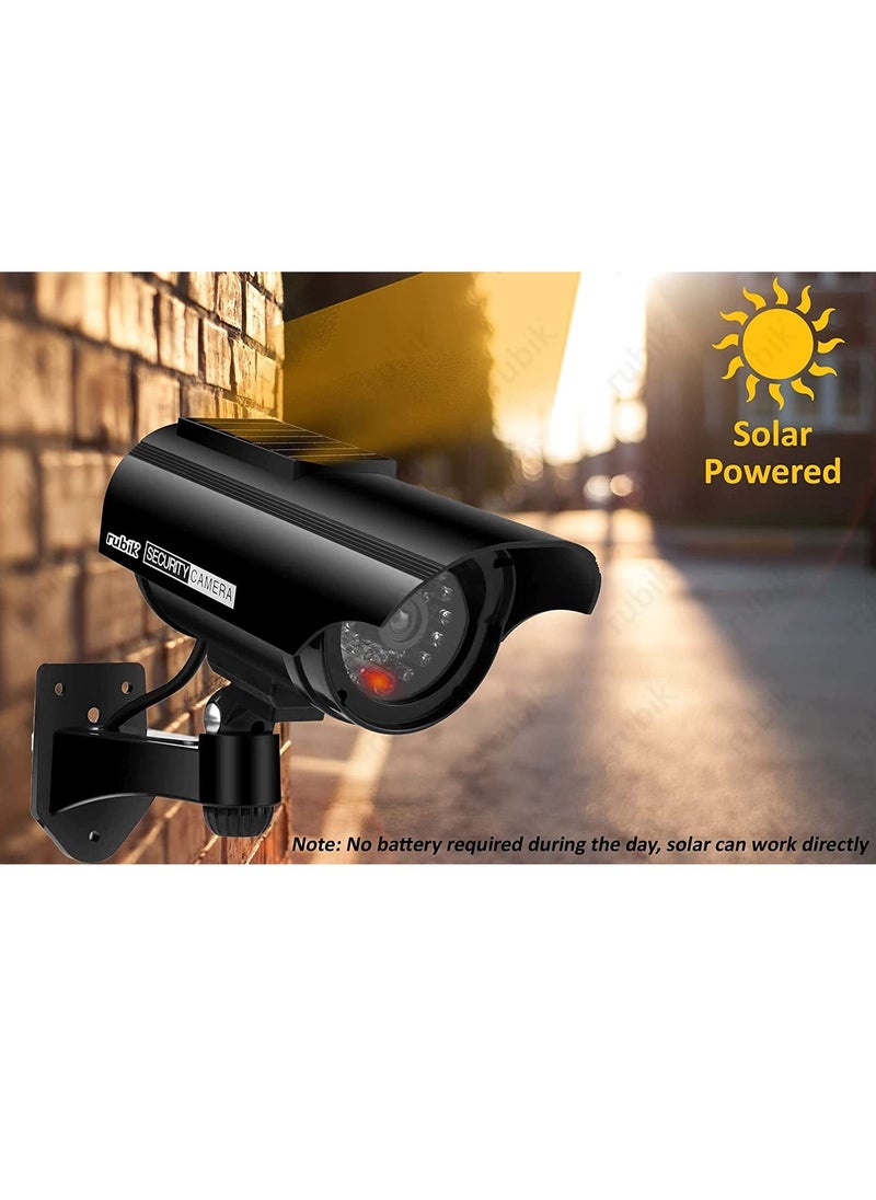 Rubik - Dummy CCTV Security Camera Solar with Flashing LED Light, Adjustable Fake Surveillance Simulation Camera Security Indoor/Outdoor Bullet Camera with LED Light (Black) - Image 1