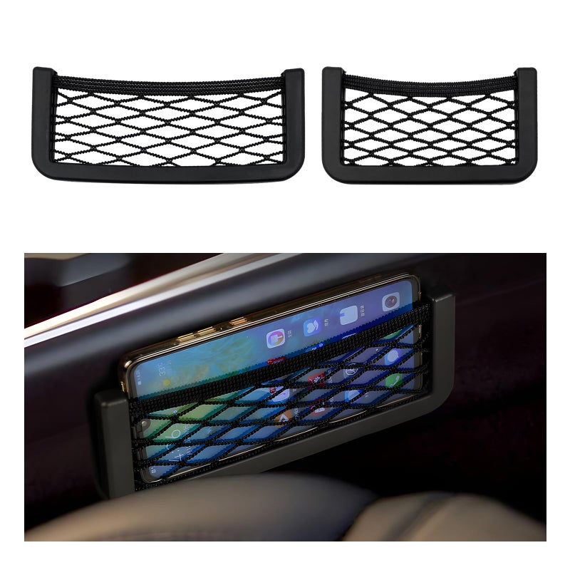 Ohleats 2 PCS Car Pocket Phone Nets Purse Phone Holder Mesh Storage Bag with Double Sided Tape Stick on Organizer Seat Side Back Automotive Storage Net Bag Car Accessories - Image 3