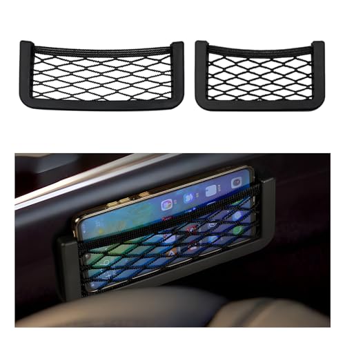 Ohleats 2 PCS Car Pocket Phone Nets Purse Phone Holder Mesh Storage Bag with Double Sided Tape Stick on Organizer Seat Side Back Automotive Storage Net Bag Car Accessories - Image 1