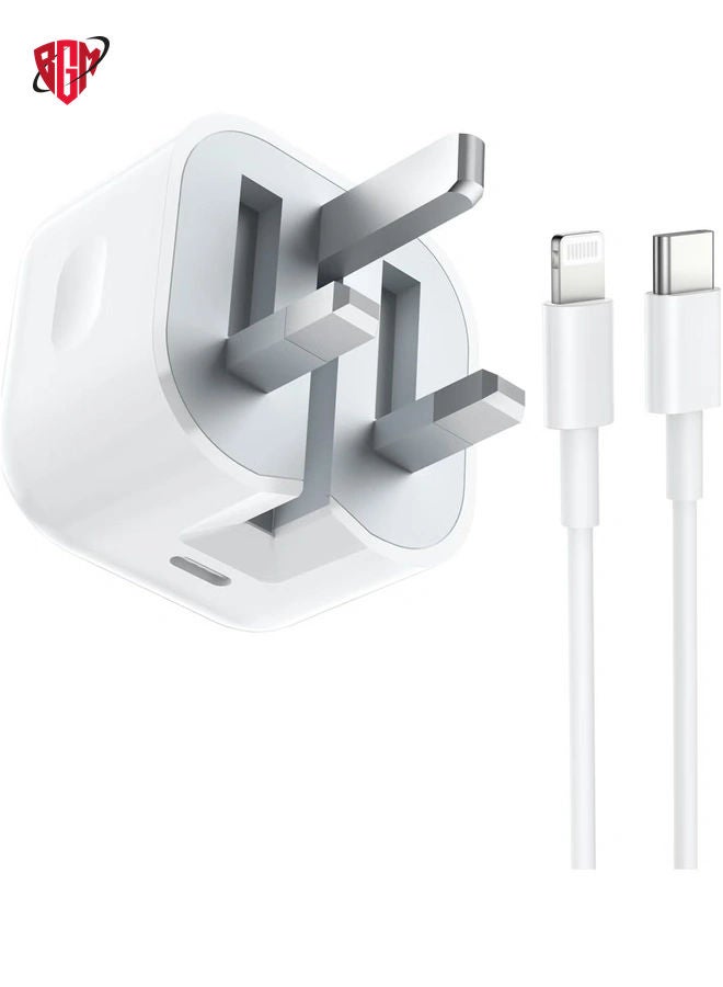 BGM iPhone Fast Charger Plug and Cable [MFi Certified] 20W PD USB-C iPhone Charger Fast Charge Plug UK with 2M iPhone Fast Charger Cable Lightning Cable for iPhone 14/14 Pro Max/13/12/11/XS/XR/XS/8,iPad  - Image 1