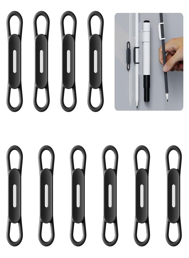 WALLFID 10-Pack Magnetic Silicone Pen Holder Clips - Ideal for Gel Ink Pens or Dry Erase Markers, Compatible with Desk, Refrigerator, Whiteboard, Clipboard - Includes Magnet Sheet (Black,10 pack) - Image 1