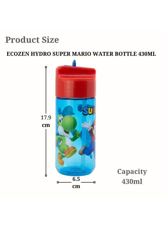 Stor Super Mario Ecozen Hydro Water Bottle for Kids – 430ml BPA-Free Reusable Leak-Proof Drinking Bottle with Flip-Top Lid, Lightweight Durable School Sports Travel Bottle for Boys & Girls - Image 2