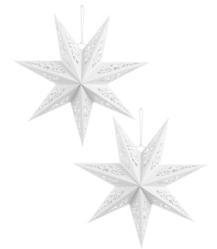 JINYEAH Paper Star Lantern Star Decor 2Pcs Lampshade 7 Pointed Star Hanging Decorations 17.71 Inch for Christmas New Year Wedding Party Holiday Birthday - Image 1