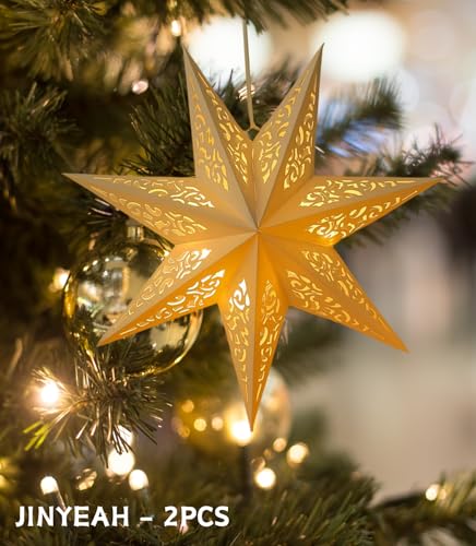 JINYEAH Paper Star Lantern Star Decor 2Pcs Lampshade 7 Pointed Star Hanging Decorations 17.71 Inch for Christmas New Year Wedding Party Holiday Birthday - Image 3