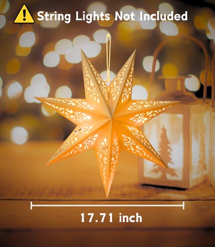 JINYEAH Paper Star Lantern Star Decor 2Pcs Lampshade 7 Pointed Star Hanging Decorations 17.71 Inch for Christmas New Year Wedding Party Holiday Birthday - Image 5