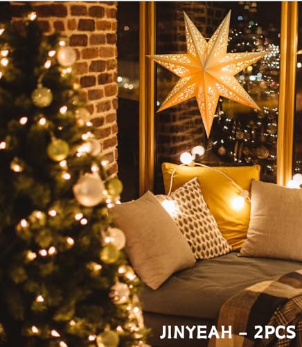 JINYEAH Paper Star Lantern Star Decor 2Pcs Lampshade 7 Pointed Star Hanging Decorations 17.71 Inch for Christmas New Year Wedding Party Holiday Birthday - Image 2
