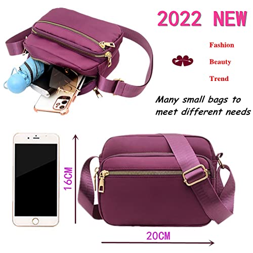 DIHKLCIO Nylon Crossbody Bags for Women Purses and Handbags Women's Casual Messenger Bags Waterproof Black Crossbody Purse (purple) - Image 3