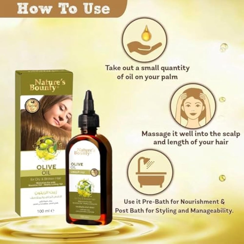 Nature's Bounty - Natural Oil, Nourishing & Strengthening, 100 ML (Olive Oil For Dry & Broken Hair) - Image 3