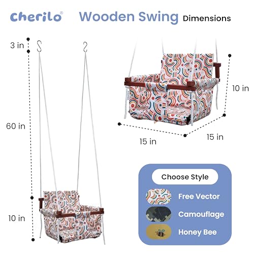 Cherilo Wooden Swing for Kids 6 Months to 5 Years | Indoor Outdoor Hanging Jhula for Kids | Comfortable & Safe Swing with 2 Cushions and Safety Belt | Strong Wooden Frame Swing for Baby - Free Vector - Image 5