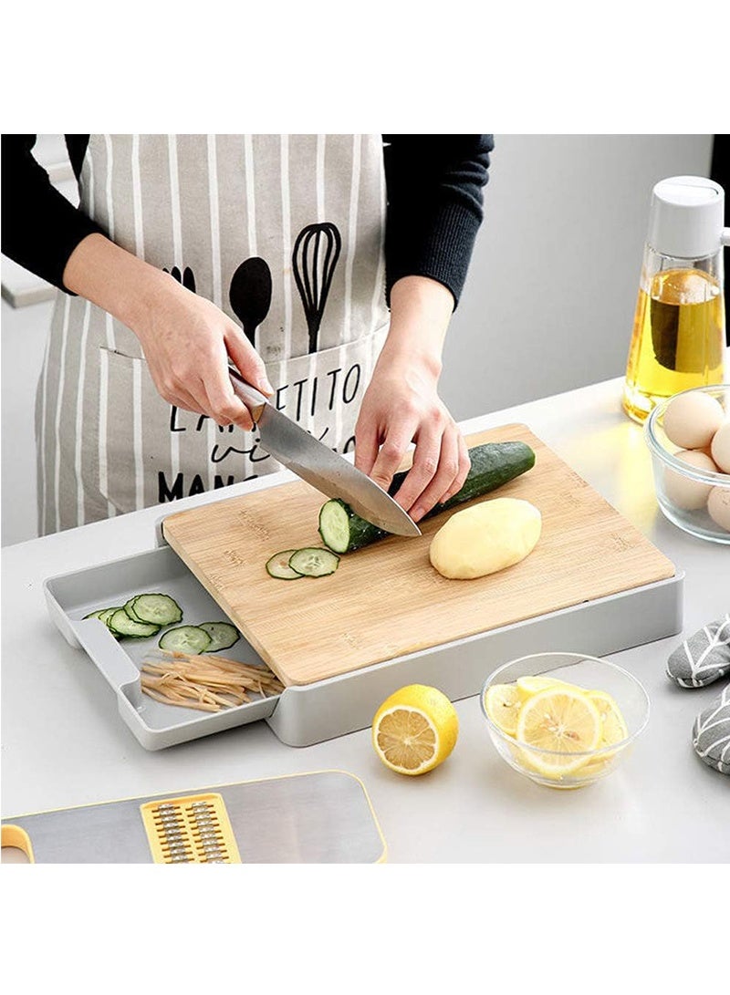 Topyich Cutting Board - Multi-Function Bamboo Chopping Board, Pull-Out Base Tray Anti-Skid Hangable Kitchen Board - Image 4