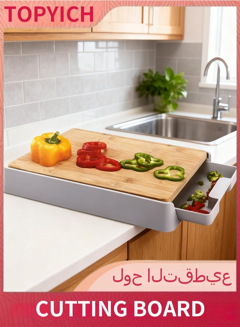 توبيتش لوح تقطيع متعدد الوظائف مصنوع من الخيزران - تصميم قابل للسحب مع صينية قاعدة، مضاد للانزلاق ويمكن تعليقه في المطبخ - Image 1