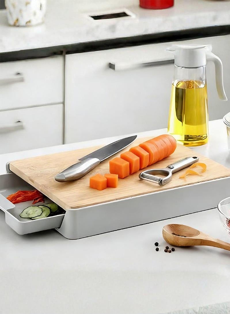 Topyich Cutting Board - Multi-Function Bamboo Chopping Board, Pull-Out Base Tray Anti-Skid Hangable Kitchen Board - Image 1