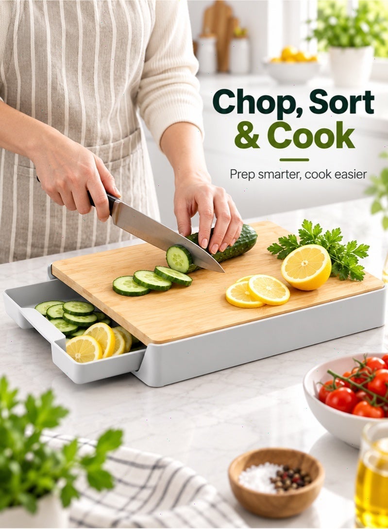 Topyich Bamboo Cutting Board with Pull-Out Drawer Tray, Anti-Slip Hangable Chopping Board, Multi-Functional Kitchen Cutting Board for Home - Image 5
