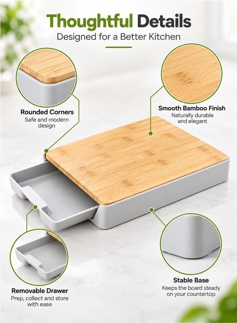 Topyich Bamboo Cutting Board with Pull-Out Drawer Tray, Anti-Slip Hangable Chopping Board, Multi-Functional Kitchen Cutting Board for Home - Image 4