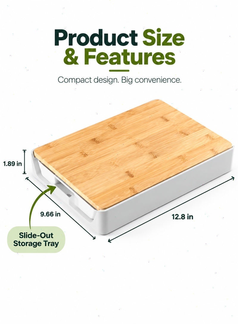 Topyich Bamboo Cutting Board with Pull-Out Drawer Tray, Anti-Slip Hangable Chopping Board, Multi-Functional Kitchen Cutting Board for Home - Image 2