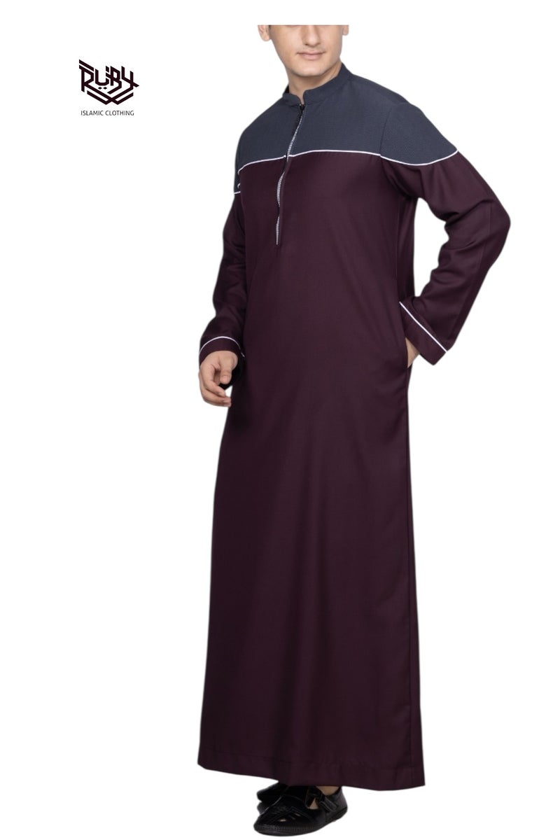 روبي للملابس الإسلامية ثوب عربي سعودي مصمم للرجال، جبة دشداشة، رداء بأكمام طويلة، فستان عباية، فستان رمضان، ملابس الشرق الأوسط - Image 1