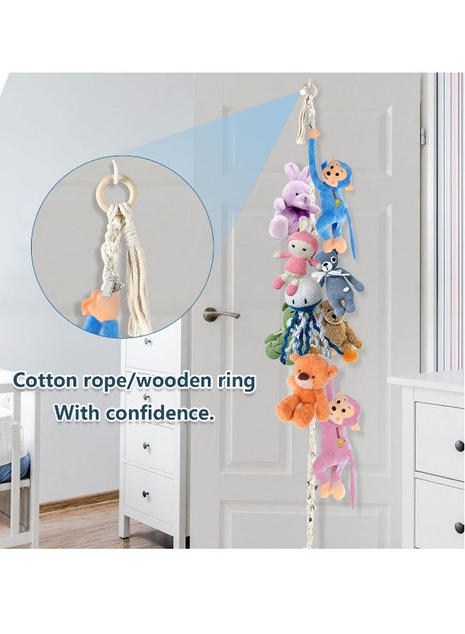 2 Pcs Boho Stuffed Animals Storage Chain, Strong Toy Storage Hanging Chain with 40 Metal Clips, Includes 4 Ceiling Hooks, Organize Plush Toys, Hats, Socks, and Holiday Cards - Image 4