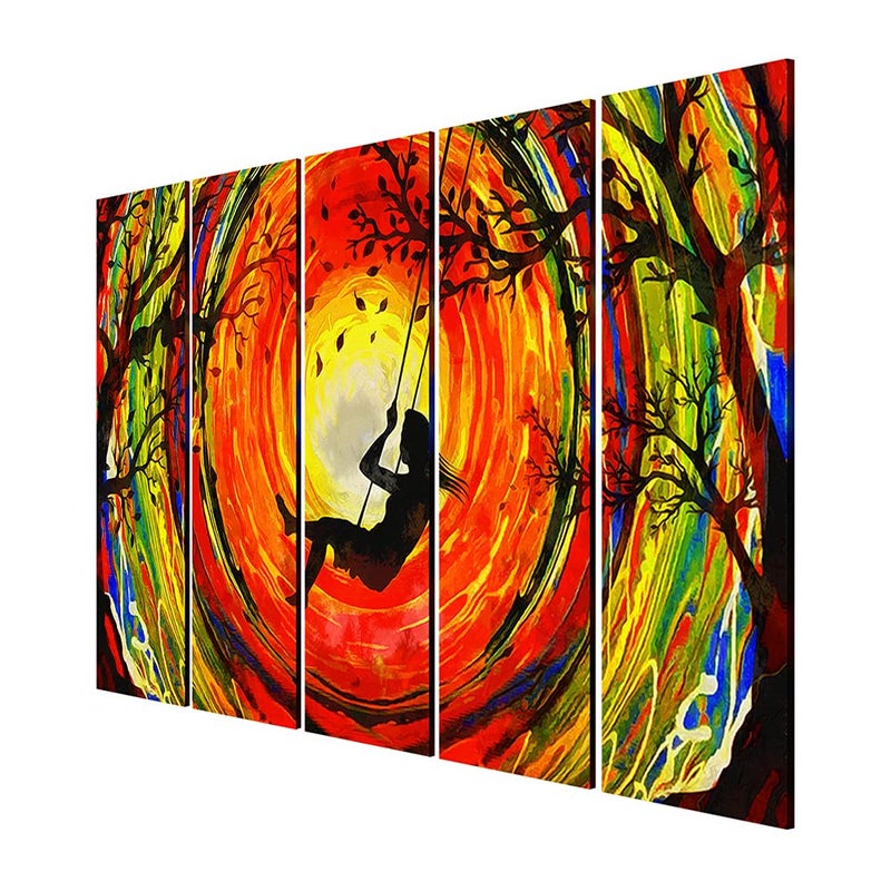 999STORE 5 panel wall painting wall frames wall hanging girls swinging on the swing art panels modern art (MDF_Size_76x130 cms_color_Multi) S5Frames0535 - Image 3