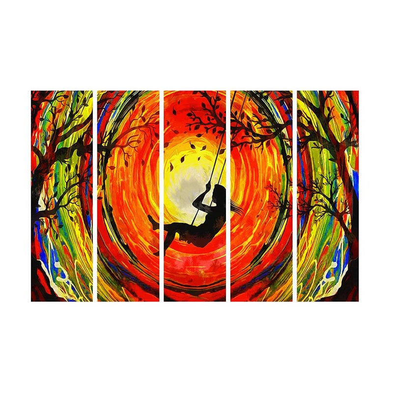 999STORE 5 panel wall painting wall frames wall hanging girls swinging on the swing art panels modern art (MDF_Size_76x130 cms_color_Multi) S5Frames0535 - Image 2