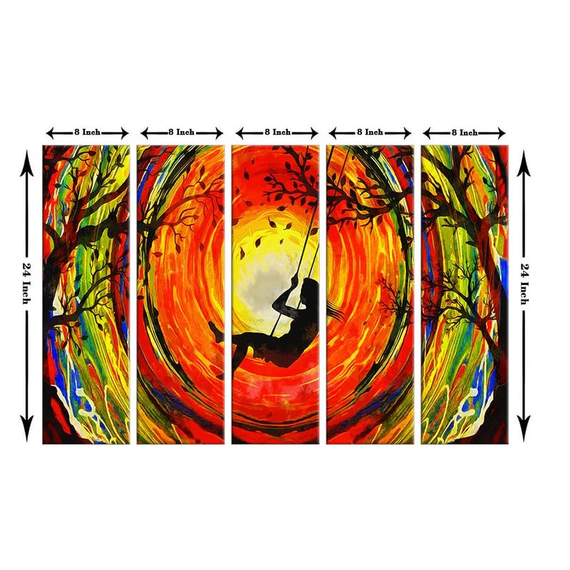 999STORE 5 panel wall painting wall frames wall hanging girls swinging on the swing art panels modern art (MDF_Size_76x130 cms_color_Multi) S5Frames0535 - Image 5