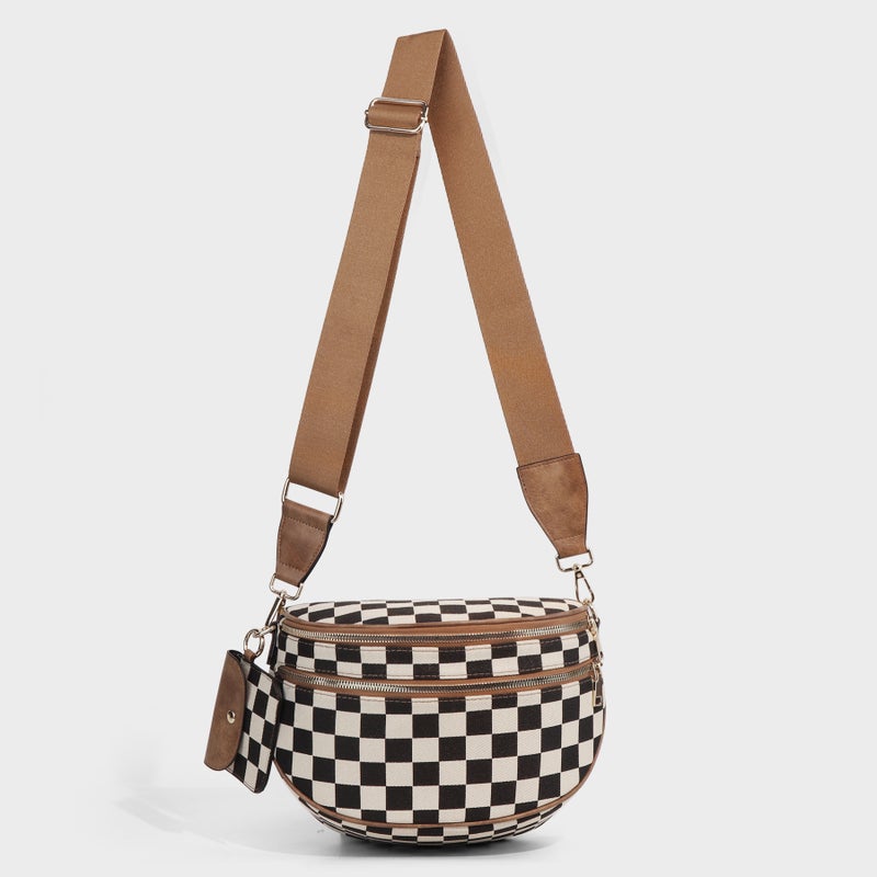 Women's Checkered Crossbody Bag with Shoulder Strap - Image 2