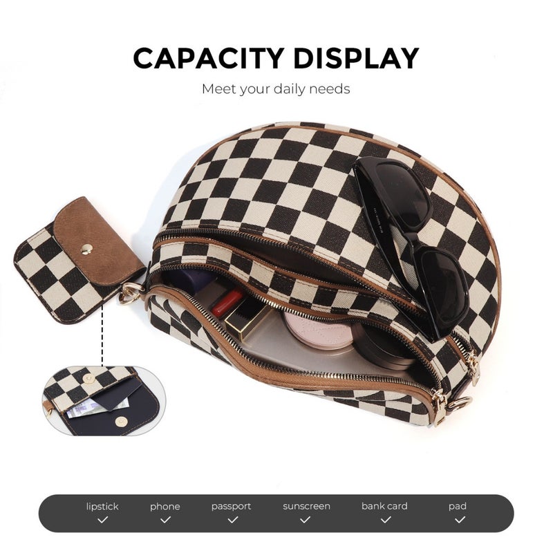 Women's Checkered Crossbody Bag with Shoulder Strap - Image 5