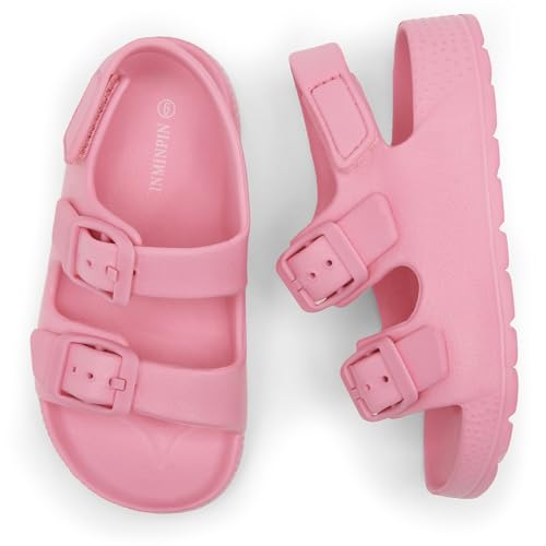 INMINPIN Toddler Boys Girls Buckle Sandals Comfort Open Toe Sandal with Adjustable Back Strap, Pink, 8 Toddler - Image 2