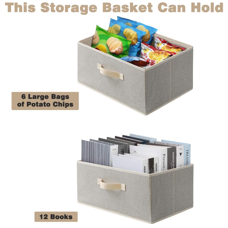 EITMOW Storage Baskets, 15.7 Inch Woven Fabric Bins, Storage Cubes with Reinforced Handles, Organizer Bins for Closet Shelves, Foldable, Clothes. (2PCS/Beige-15.7*11*7.8inch) - Image 3
