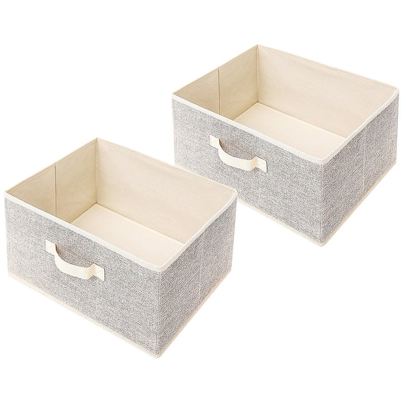 EITMOW Storage Baskets, 15.7 Inch Woven Fabric Bins, Storage Cubes with Reinforced Handles, Organizer Bins for Closet Shelves, Foldable, Clothes. (2PCS/Beige-15.7*11*7.8inch) - Image 1