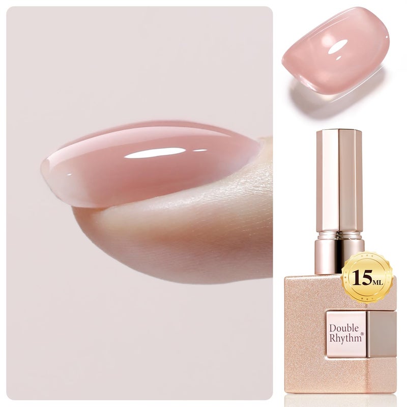 Double Rhythm Clear Gel Nail Polish 15ml Nail Strengthener Builder in a Bottle Nail Extension Hard Gel Soak Off Long Lasting UV Gel (Silk Nude 8 in 1-7) - Image 1