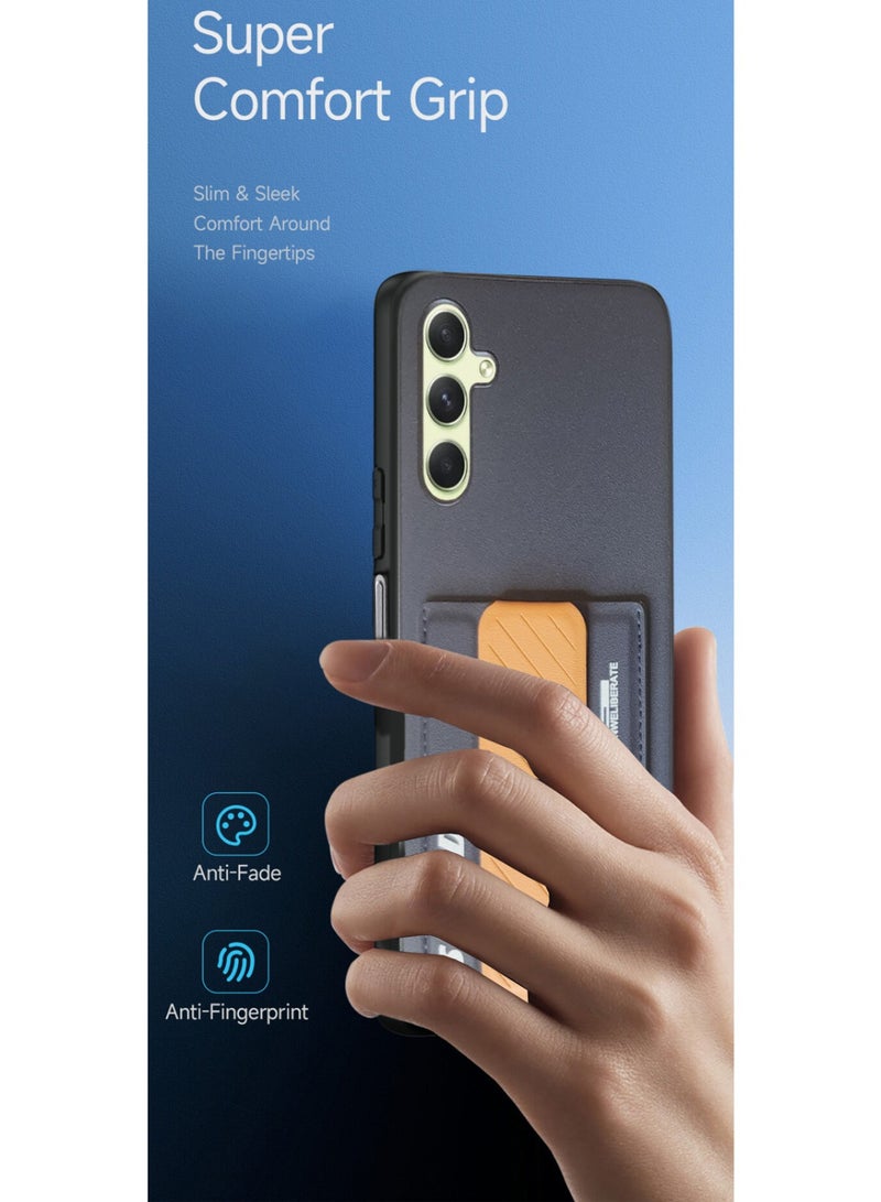 Techie Aesthetic Fashion Frosted Finished PU Leather Card Holder with Magnetic Secure Hand Grip Kickstand Back Cover Case for Samsung Galaxy A04s – Navy Blue / Brown  - Image 4